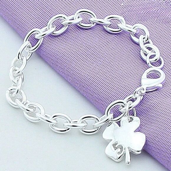 Clover Leaf Lucky Number 5 Link Bracelet Adjustable Sterling Silver Womens New - Picture 2 of 4